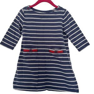 Mini Boden Girls Sz 2-3Y Sailor A Line Dress Blue White Stripes Pockets Nautical
